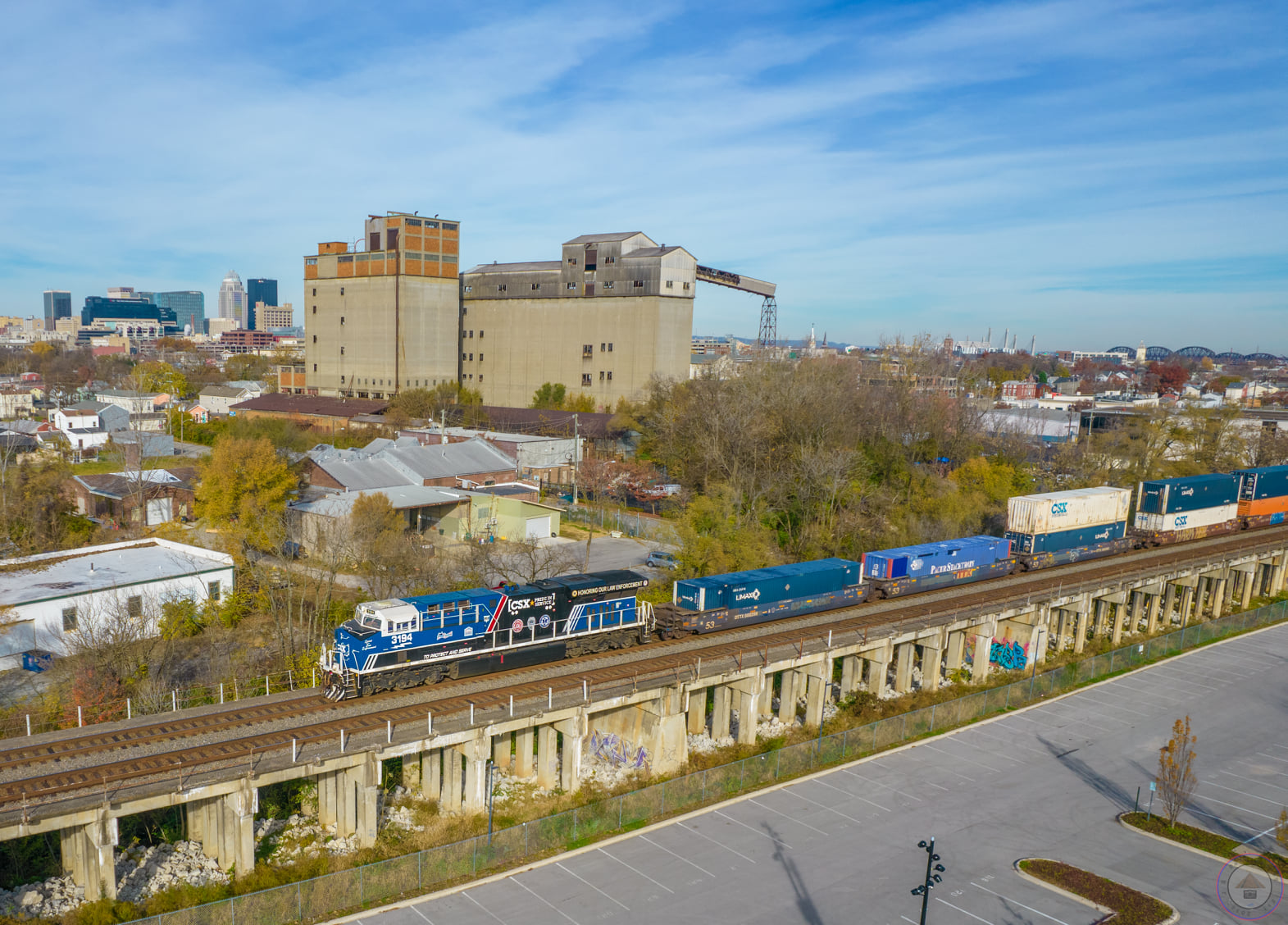 CSX train bridge with Louisville skyline