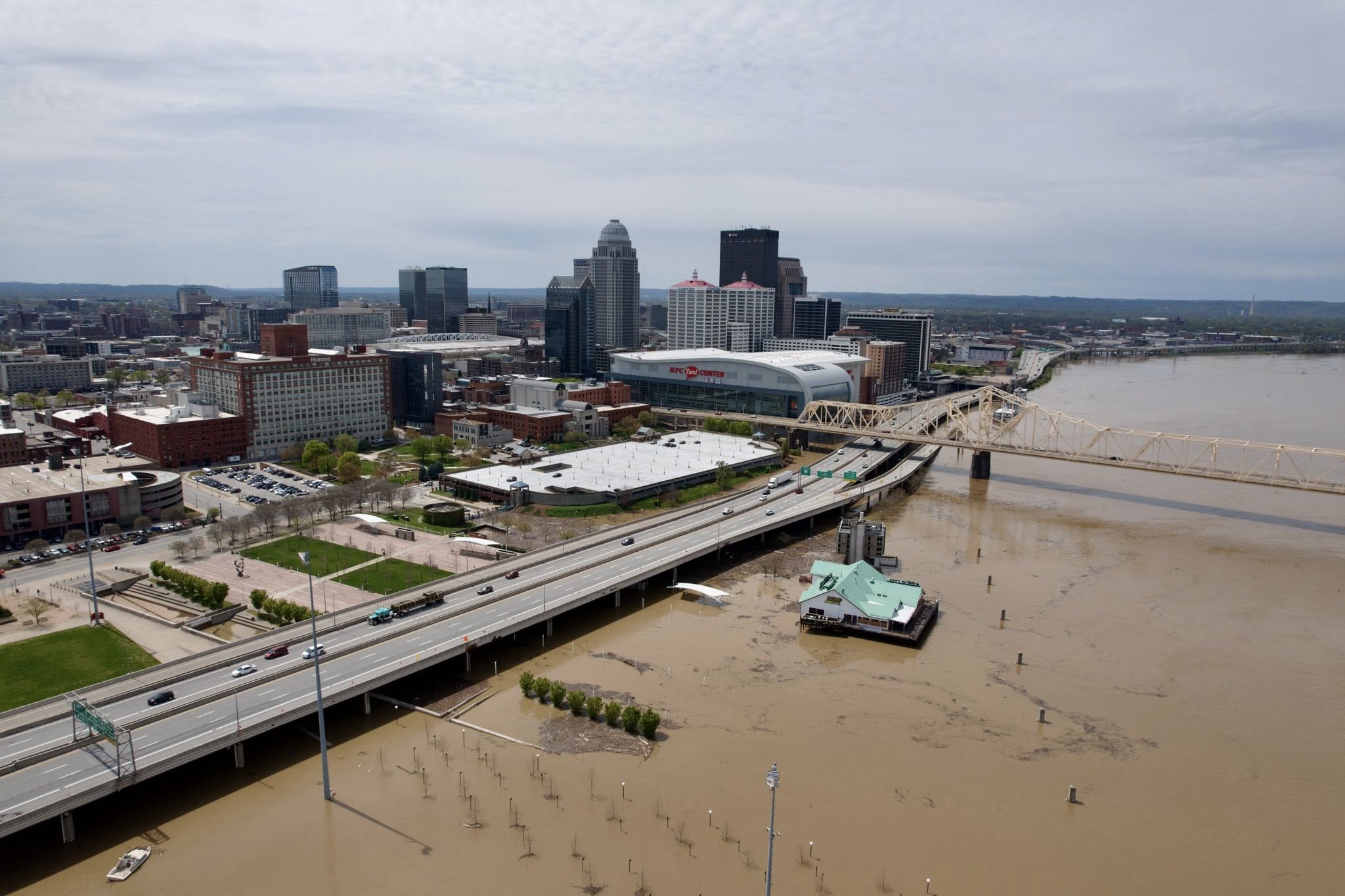 Ohio River flooding at Louisville waterfront