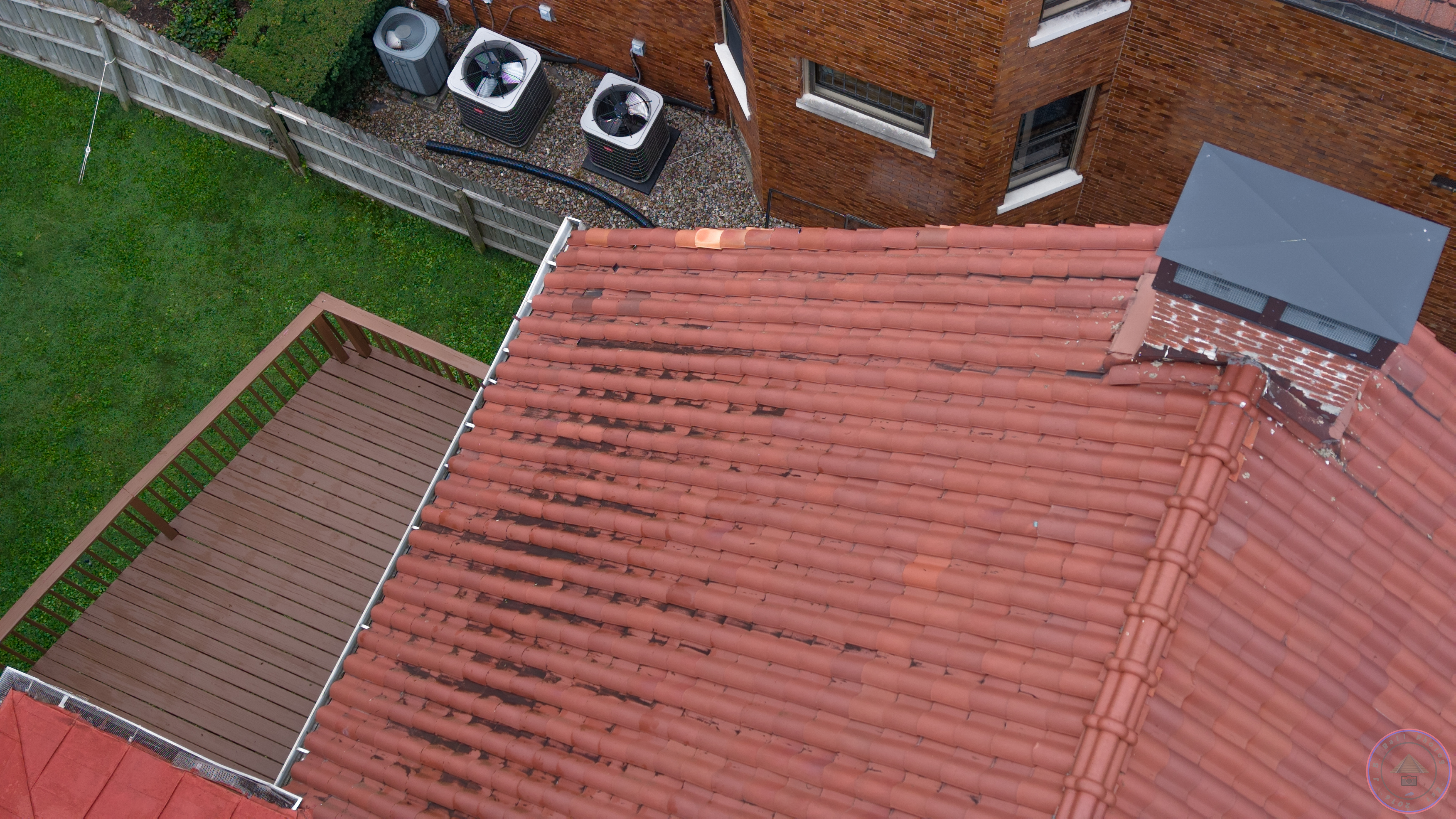 Roof algae and staining documented by drone
