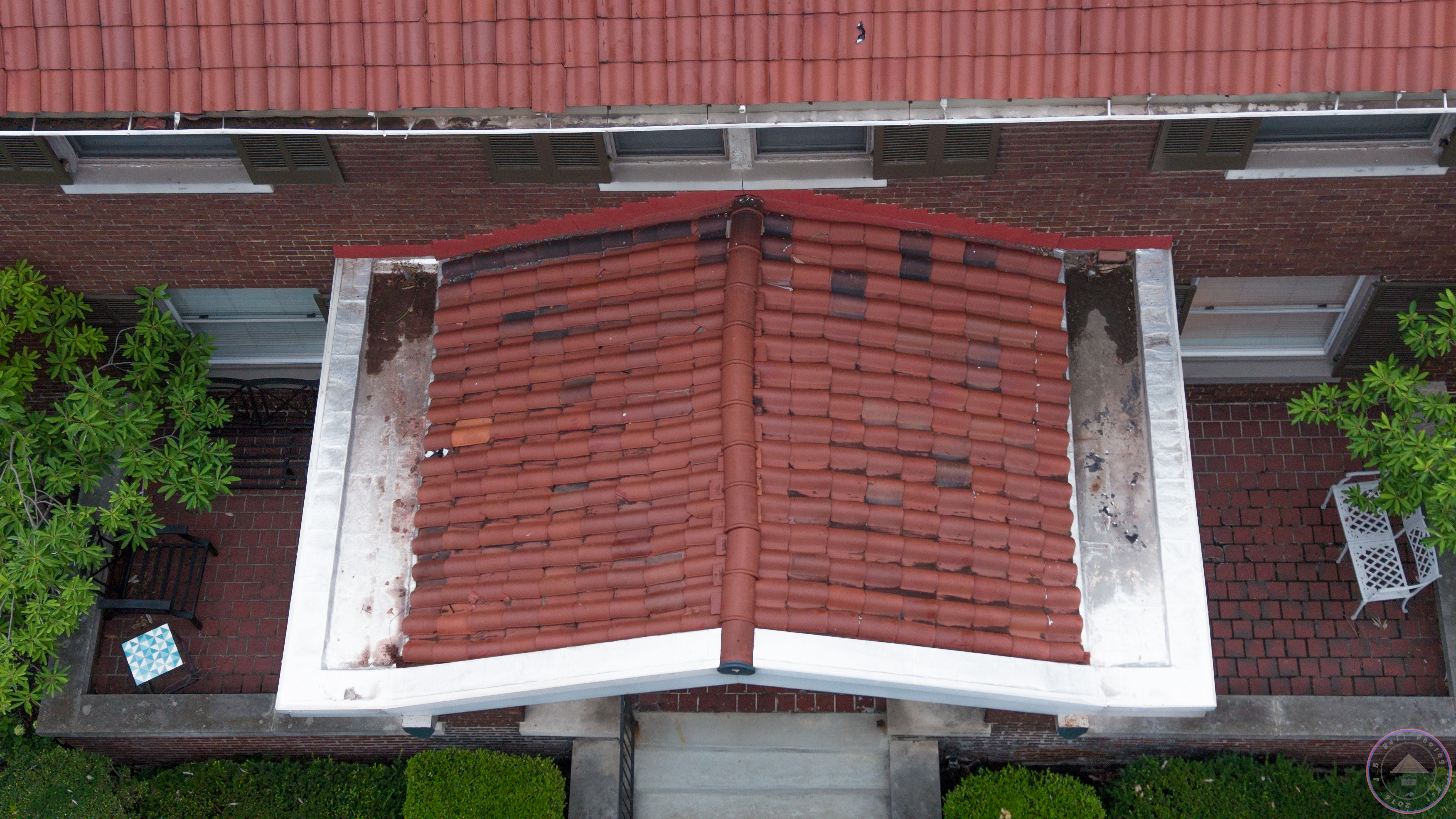 Straight-down detail of tile roof surface